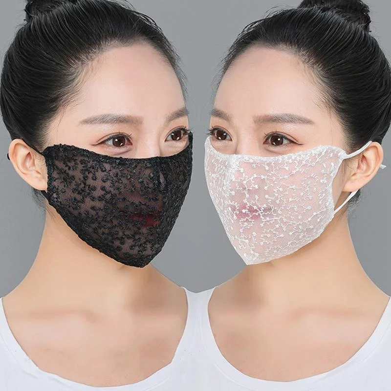 Cloth Face Mask Washable - Masque facial en dentelle noir et